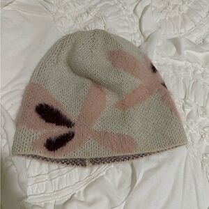 Anthropologies Stylish Pink and Cream Knit Beanie